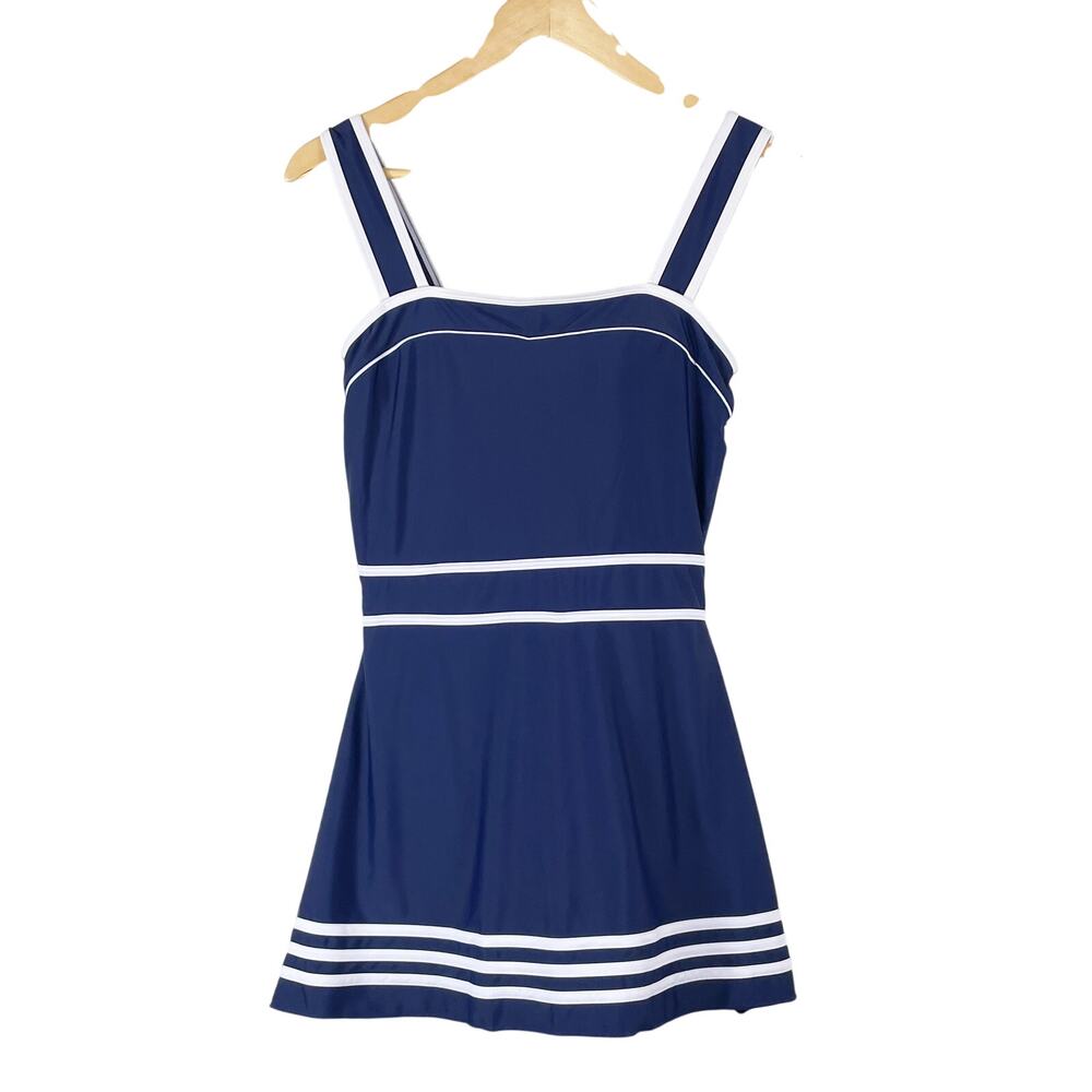 Shore Shapes Swimwear Women's Blue White Nautical Pin Up Swim Dress Size 10